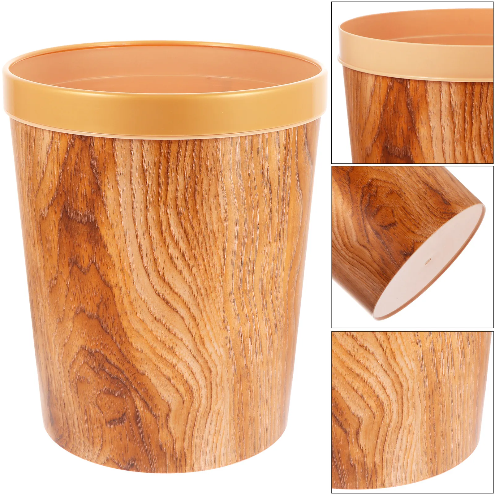 

1Pcs Classic Wooden Pattern Plastic Rubbish Can Non-Slip Base Stylish Retro Trash Holder for Home Office Cabinet Dresser Storage
