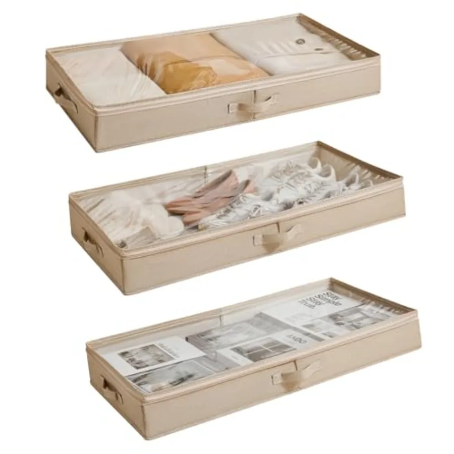 

Набор из 3 контейнеров для хранения под кроватью: низкопрофильные органайзеры для обуви и одежды с прочными боковыми стенками, большой объем