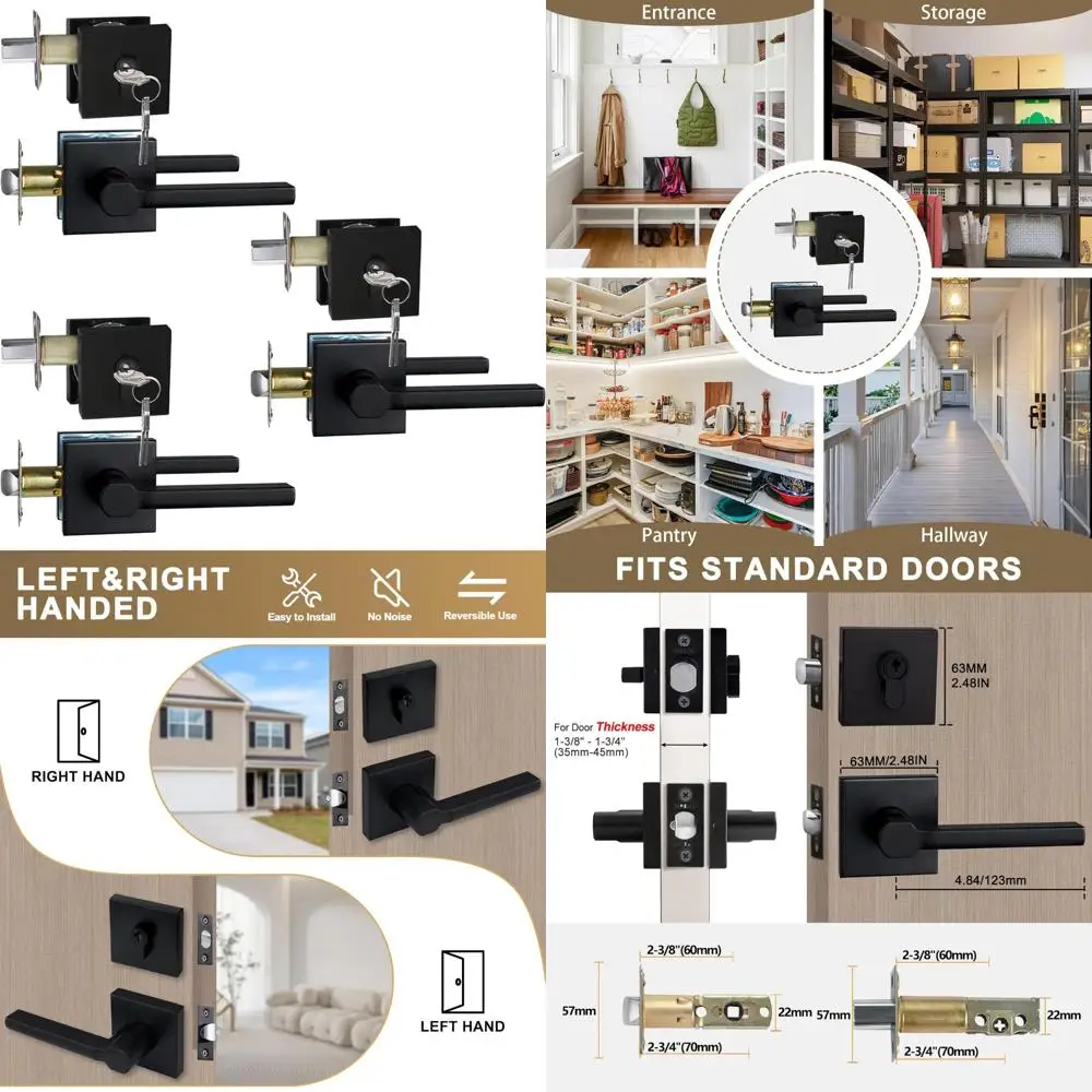 قفل ديدبولت بمفتاح مدخل خارجي أسود غير لامع عالي التحمل مع مقبض رافعة مرور، ميزة أمان تدوم طويلاً