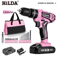 HILDA 12V Pink Electric Screwdriver 25+1 Torque Handheld Mini Wireless Power Tool Lithium ion Battery Drill