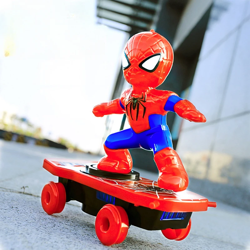 New The Avengers Spiderman Automatic Flip Rotation Skateboard Acousto-optic Car Electric Music Stunt Scooters Toy Christmas Gift