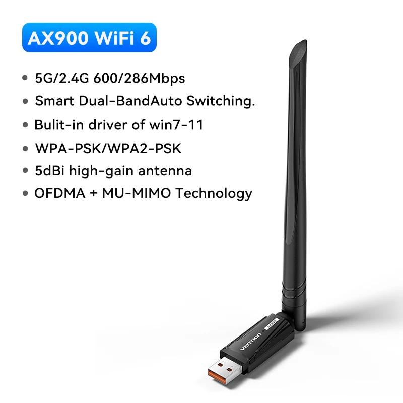 Vention WiFi 6 USB Adapter AX900 Draadloze Netwerkkaart Dual Band 2.4GHz 5GHz Dongle Antenne USB Wifi voor Windows PC Laptop 11 10