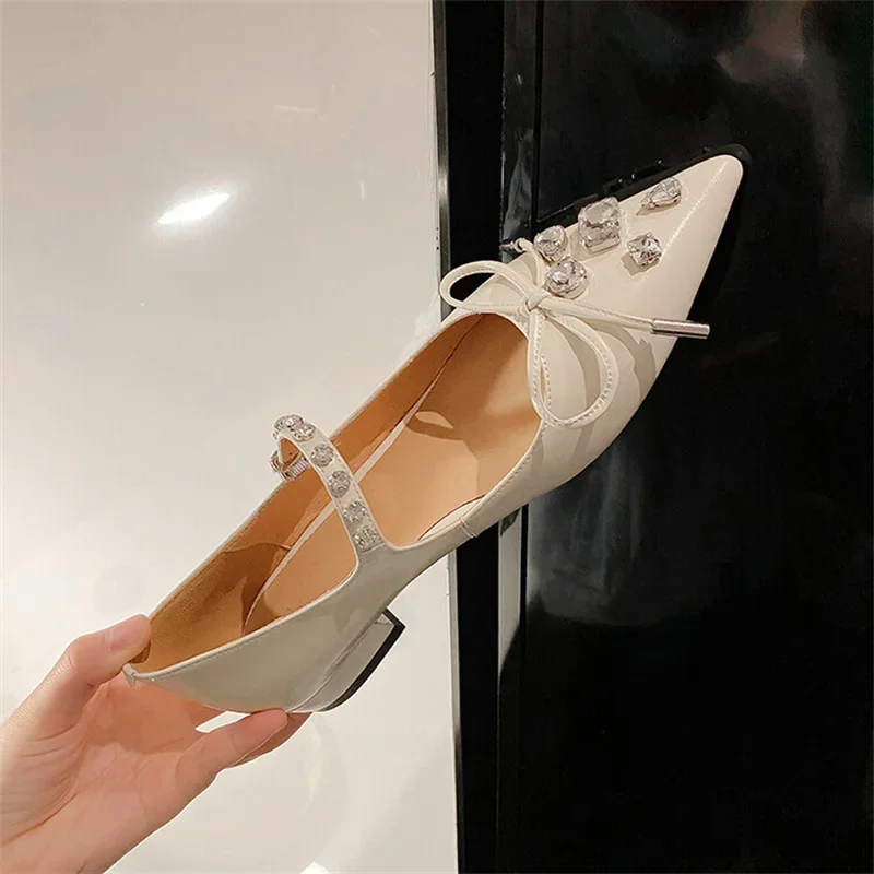 Spring Autumn New  Pointed Toe Women Shoes Buckle Strap Cozy Zapatos Mujer Crystal Luxury Design Fashion Butterfly Knot Low Heel