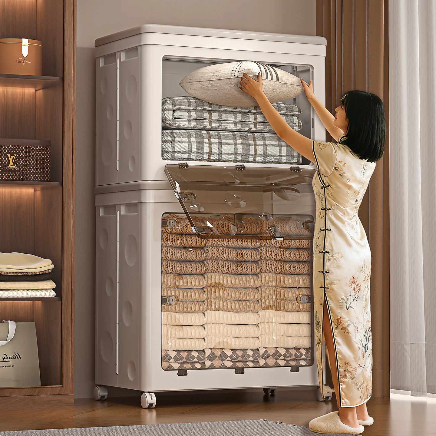 Clothing storage cabinet, folding storage cabinet, household bedroom, large capacity seasonal clothing, organizing storage box