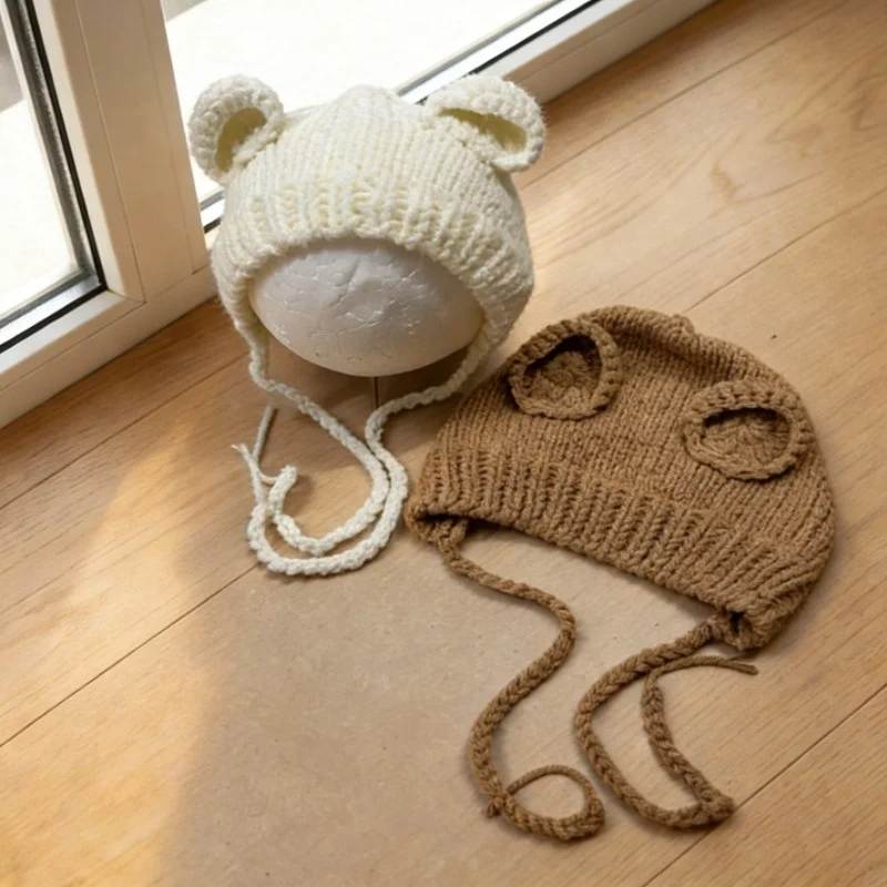 Accesorios de Fotografía para Bebés Recién Nacidos Tejidos a Mano, Bonito Conjunto de 3 Piezas con Tema de Oso, Gorro, Mameluco y Juguete, Atuendos para Sesiones de Fotos en Estudio Infantil