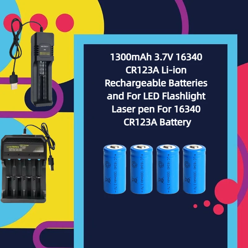 

1300mAh 3.7V 16340 CR123A Li-ion Rechargeable Batteries and For LED Flashlight Laser Pen for 16340 CR123A Battery