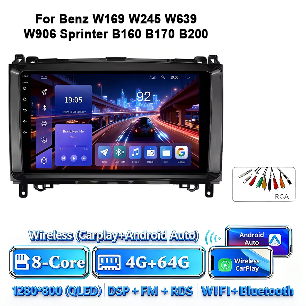 Android 17 autoradio 4G WIFI Carplay voor Mercedes-Benz W169 W245 W639 2005-2012 B160 B200 TPMS DAB OBD 2 DVD GPS touchscreen - afbeelding 1