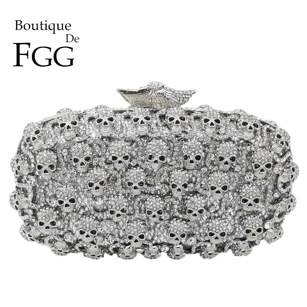 Boutique De FGG (in stock) Women Skull Clutch Evening Bags Ladies Crystal Handbags and Purses Wedding Gala Dinner Minaudiere Bag