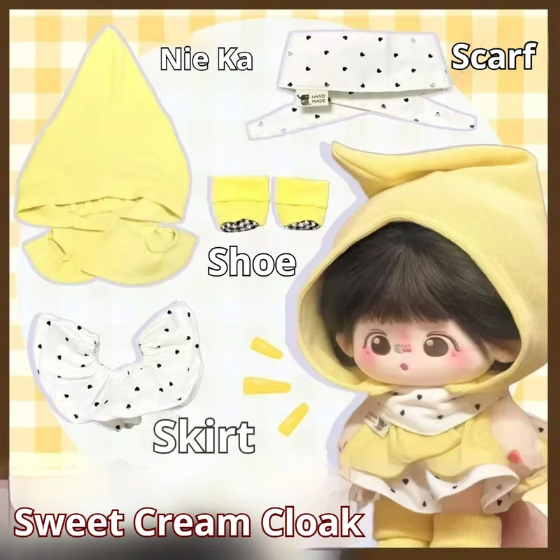 

For 20cm Cotton Doll Clothes Yellow Polka Dot Cape Dress Set Fashionable Complete Outfit Change Costume Doll Accessories