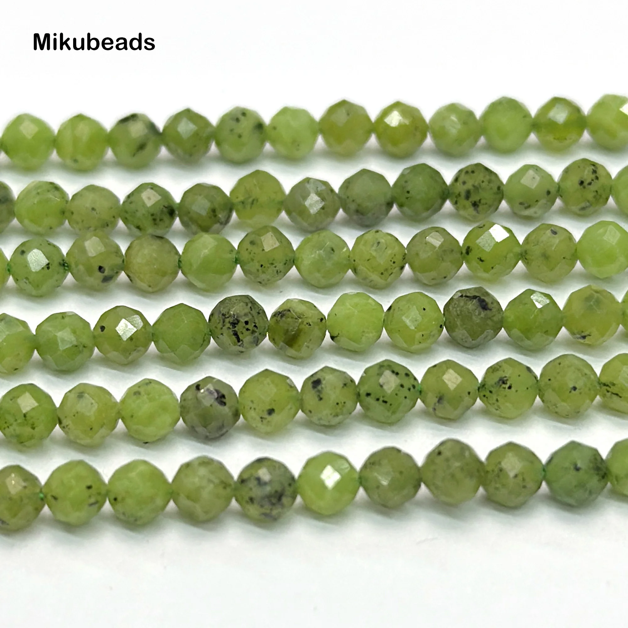 Wholesale Natural 3mm 4mm Canadian BC Jade Nephrite Faceted Round Loose Beads For Making Jewelry DIY Bracelet Necklace 38cm