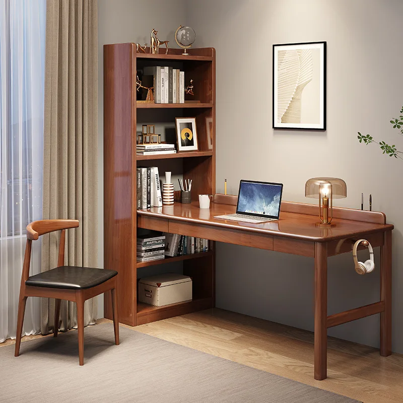 

Solid wood home desktop computer desk bedroom with bookshelf writing desk study student combination