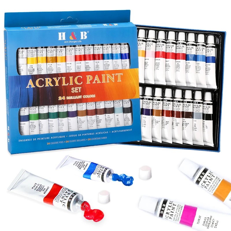 

Watercolor/Oil/Acrylic Paint Set Pigment 24Color 12ml/0.4oz Acuarelas Art & Crafts Drawing Art Supplies for Artists Kids Student