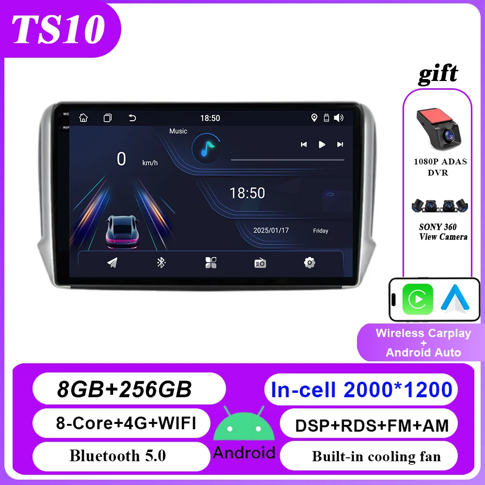 Carplay Android Auto Autoradio Voor Peugeot 2008 208 Serie 2012-2018 Multimidia Video Player QLED Scherm 2din stereo Head Unit