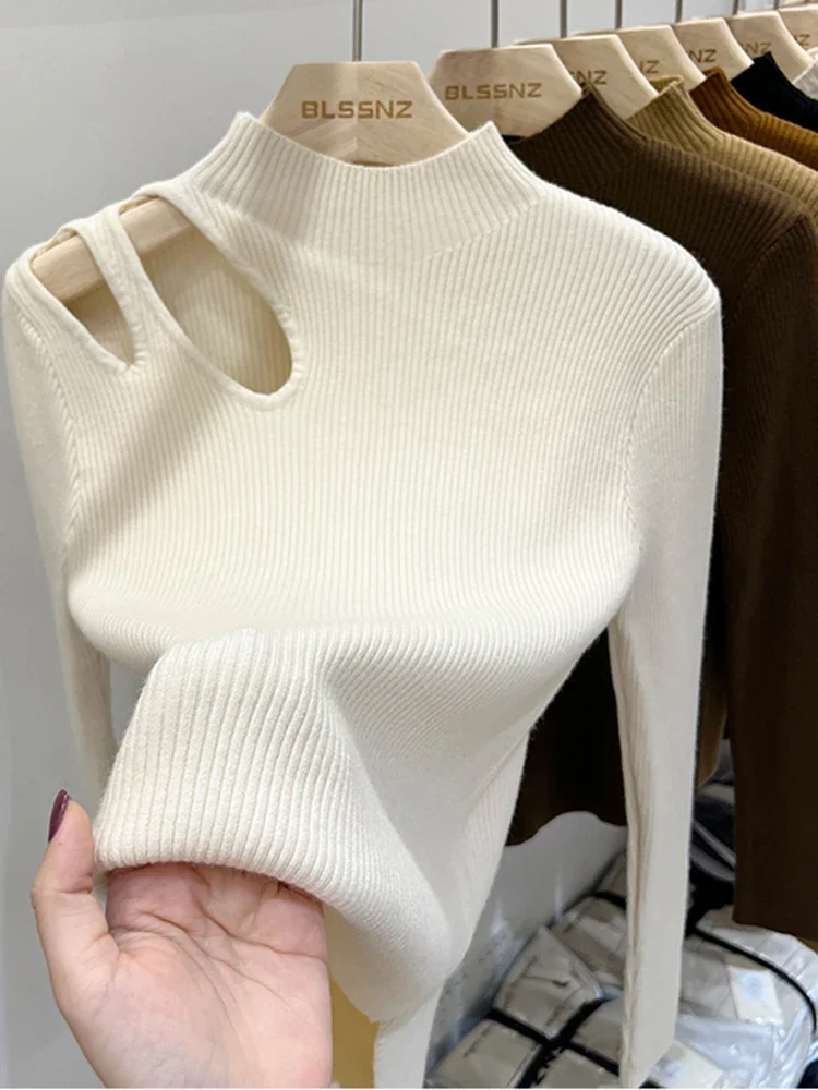 

2024 new Turtleneck Knitted Women Sweater Ribbed Pullovers Autumn Winter Basic Women Sweaters Fit Soft Warm Tops