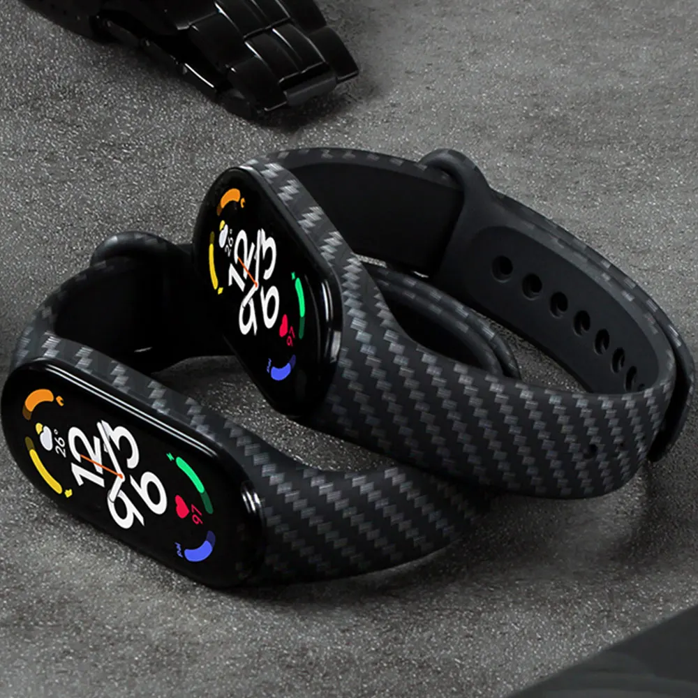 Carbon fiber strap For Xiaomi Mi Band 7 nfc Wristband smartwatch MIband 5 silicone bracelet correa Mi Band 4 5 3 6 8 accessories