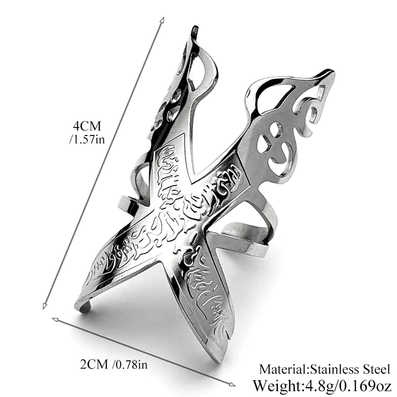 إمام علي السيف مسلم الإسلام سكين خواتم للرجال النساء الفولاذ المقاوم للصدأ العربية ذو الفقار قابل للتعديل المفتوحة البنصر مجوهرات هدية