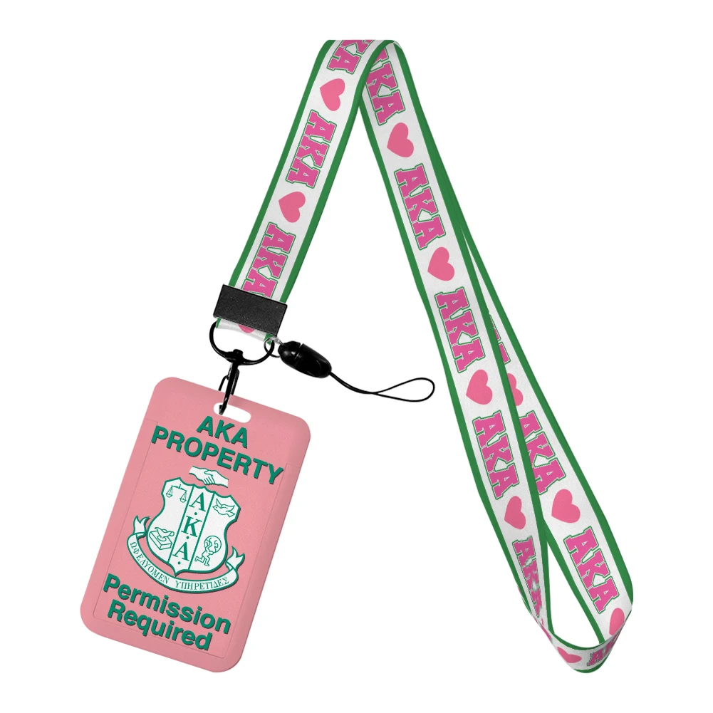 Alpha Kappa Alpha sororality AKA Women lanyard ID Badge Holder Strap Bus Card Case Pass Case Cover Slip Bank Cardit Card Holder