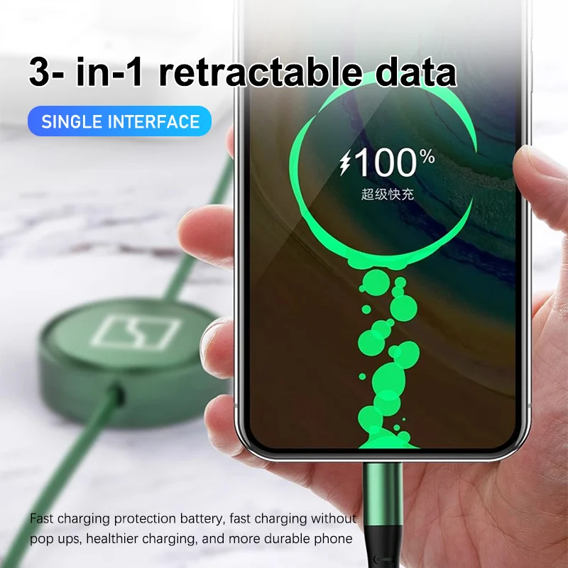 3 in 1 Retractable Data USB Cable Charger Fast Charging Cable For Zeekr 001 EV 2021-2023 009 X 2021 2022 2023 Krypton