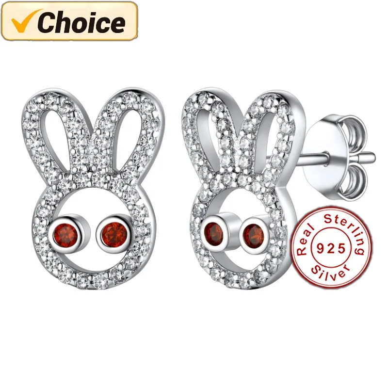 

925 Silver Rabbit Bunny Animal Charm Stud Full Cubic Zirconia Inlaid Fine Jewelry, Ice-out Shining Gift for Women and Girls