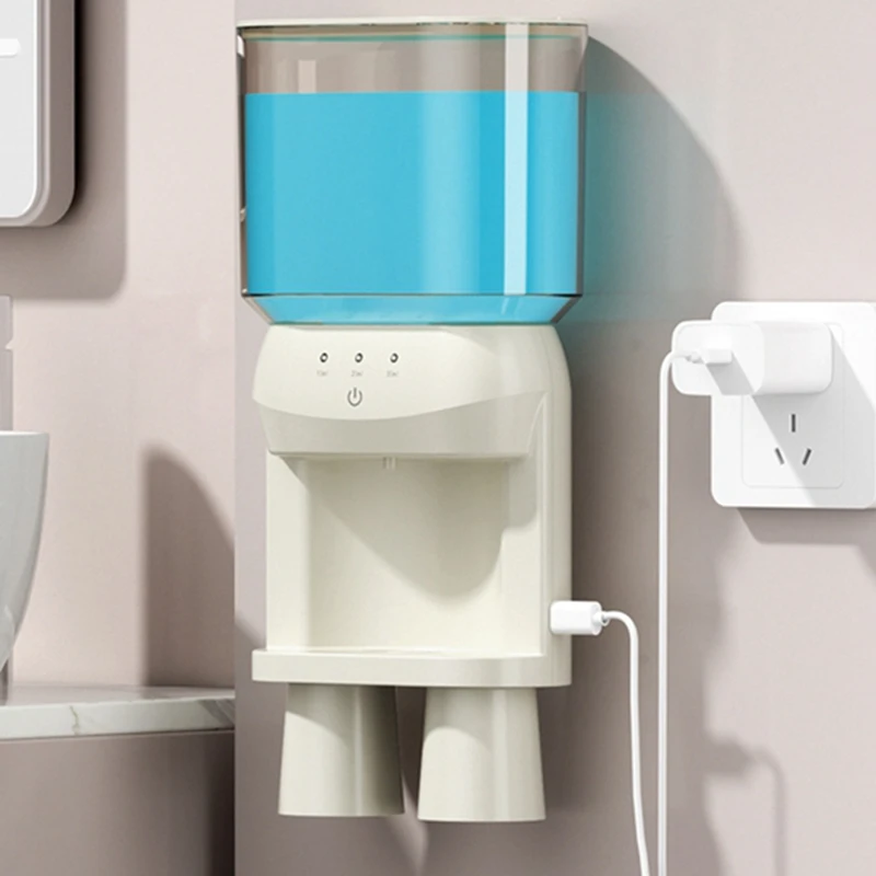 욕실용 자동 구강 세척 디펜서, 조절 가능한 디스펜싱 레벨, 충전식, 마그네틱 컵 2 개, 벽걸이