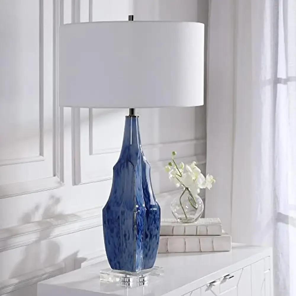 Iron Table Lamp with Indigo Blue Glaze and Polished Nickel Finish 18