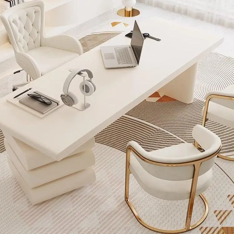 

Cream wind desk workbench consultation Light luxury bookcase Simple desktop with drawers Desk writing desk