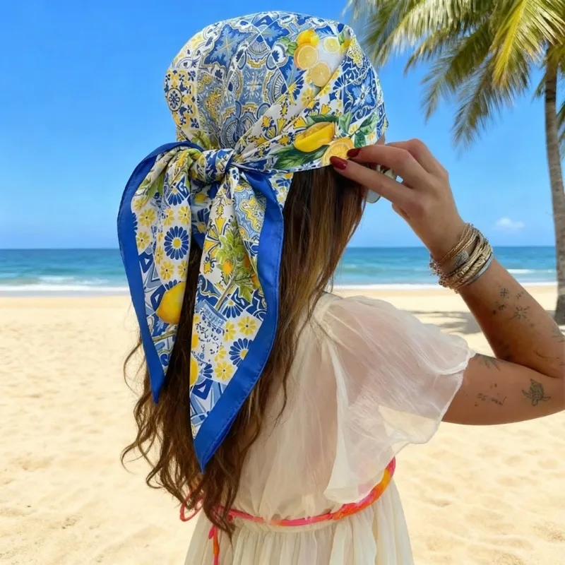 Luxusmarke 2026 Satin Quadratischer Schal Bedrucktes Haarband Modischer Schal für Damen Halstuch Bandana Einfarbiger Schal Stirnband