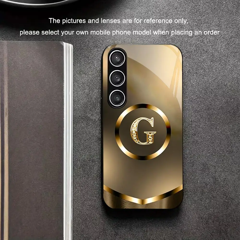Letter G tempered glass phone case suitable for Samsung Galaxy S26 S25 S24 S23 S22 S20 FE/Ultra/Plus anti drop back cover