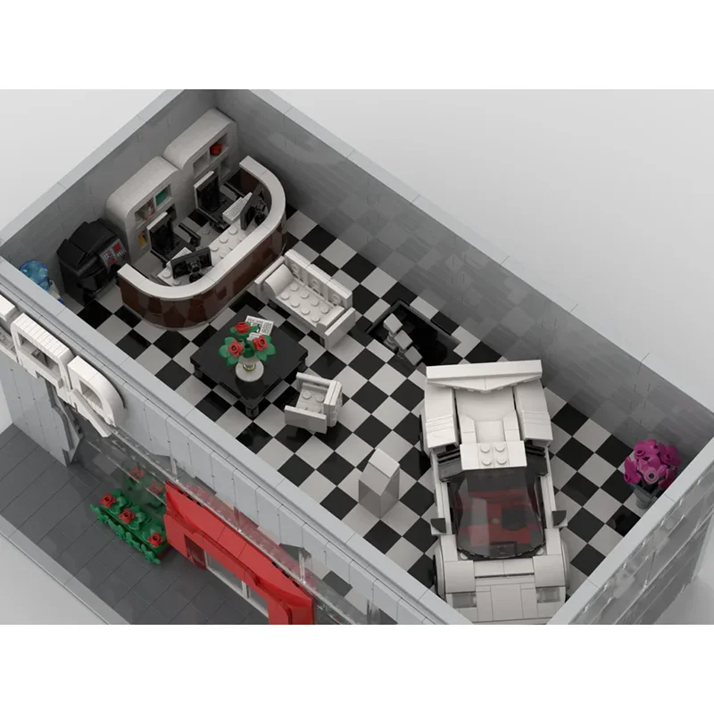 Moc قوالب بناء متاجر مبيعات السيارات نموذج بناء التكنولوجيا وحدات كتل بناء المدينة نموذج لعبة البناء الهدايا