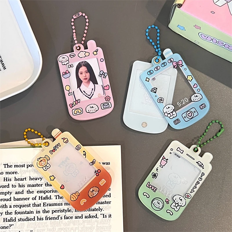 Cartoon Photocard Holder Pendant Phone Shape Key Chain Charms Key Ring Car Bag Decor Christmas Gift