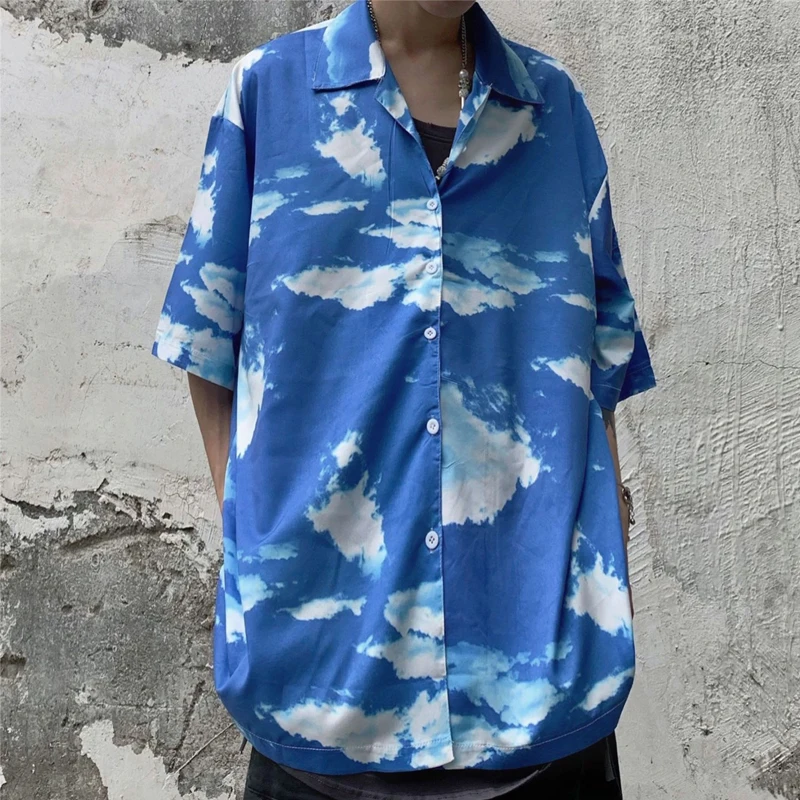 

2023 Men's Clothing Neutral Hipster Button Short Sleeve Handsome Loose Printing Fashionable Streetwear Casual Summer Thin Shirts