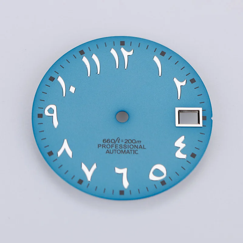 28 5mm Cadran Sunburst Verde Árabe Mostrador NH35 S Logo Data Just Dress Watch Face Peças de reparo