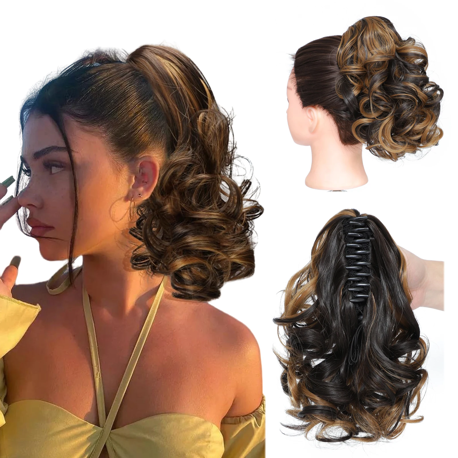 Wavy Claw Clip on Ponytail Hair Extensions, Curly Clip in Ponytail Extension Jaw Clip pony tail hair pieces