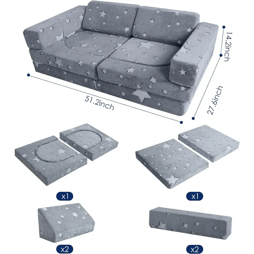 Kinderbank 10-delige Peuter Gloed Sterbank Voor Speelkamer, Uitklapbare Schuimbank Voor Meisjesjongen, Converteerbare Modulaire Speelset