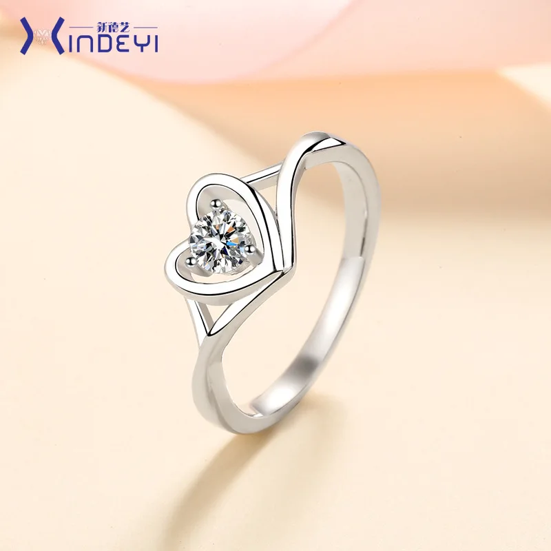 

0.3 Ct Moissanite S925 Silver Ring for Women Hollow Love Heart Plated Pt950 Wedding Band Valentine's Day Gift Jewelry Wholesale
