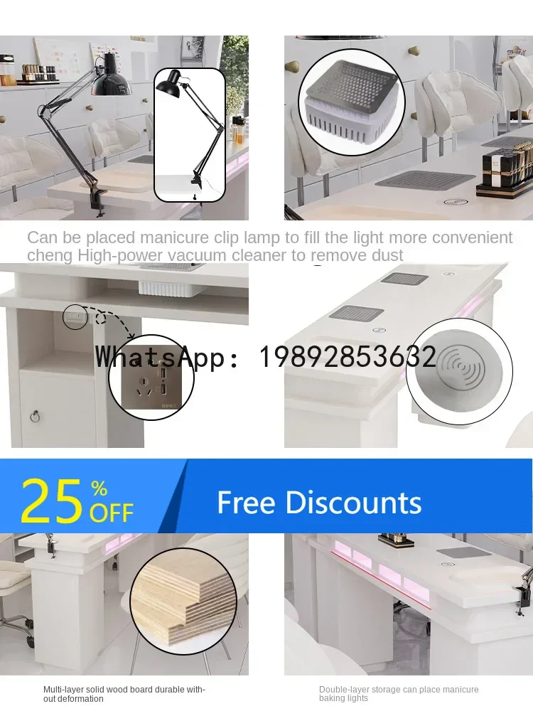 

AA Set Combination Embedded High-Power Vacuum Cleaner with LED Lamp for Nails New Cream Style Manicure Table and Chair