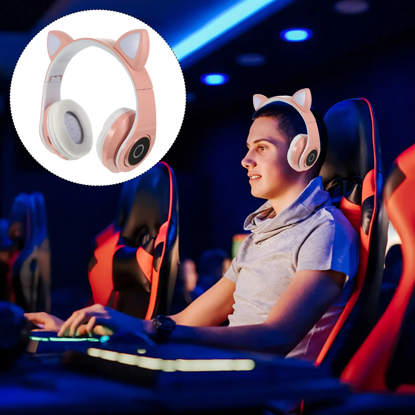 

Регулируемые светящиеся наушники с кошачьими ушками, беспроводные, складные, стерео, накладные, для телефона, компьютера, игр и музыки