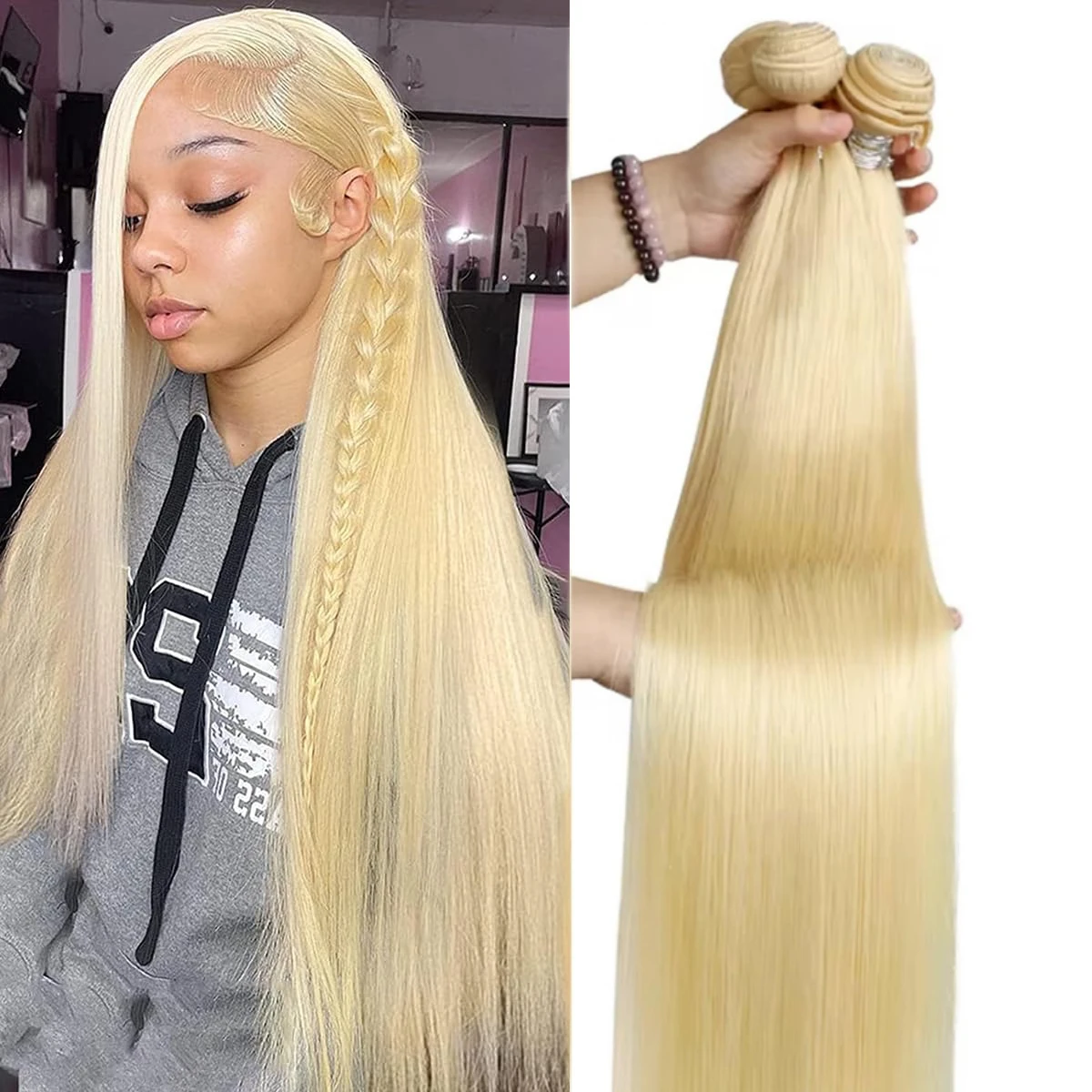 Extensions de cheveux humains brésiliens blonds 613, lisses, 1/3/4 lots, 34, 36, 38, 40 pouces, Offres spéciales lots de mèches blond miel