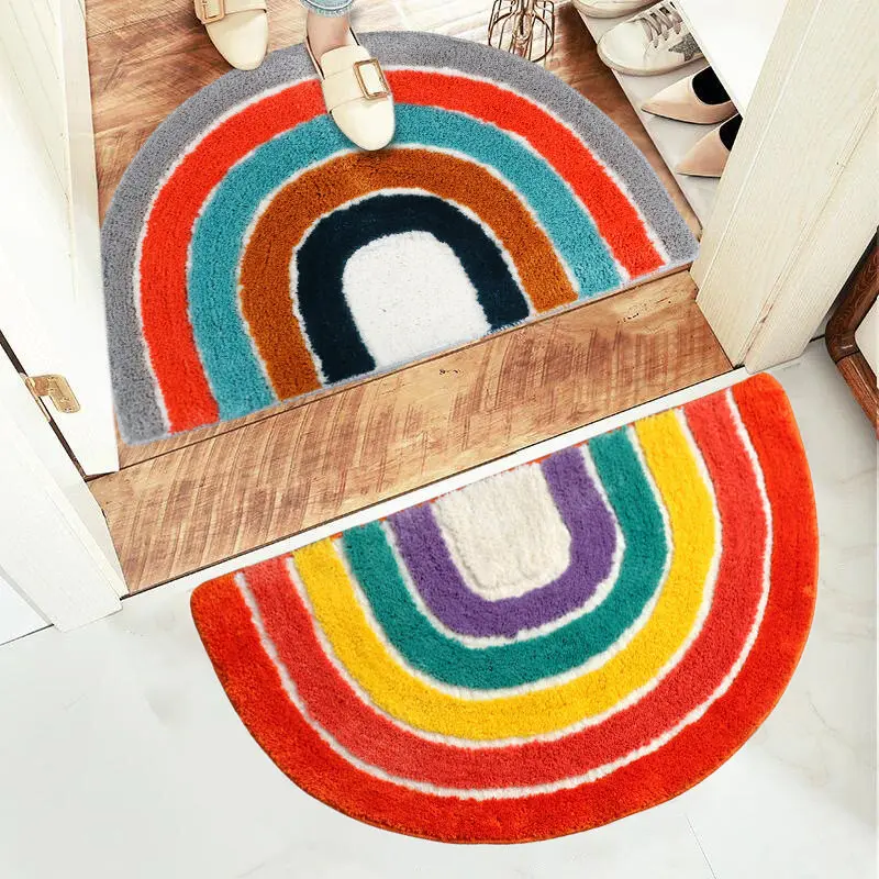 Irregular Rainbow Bathroom Mat Floor Mat Entrance Scrape Door Mat Non-slip Dustproof Absorbent Carpet Bathtub Pad Home Entry Rug