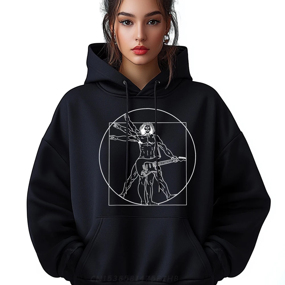 Guitar Da Vinci Vitruvian Man Guitar Player Musicians Funny Sweatshirts Hoodie Father's Day Pullover