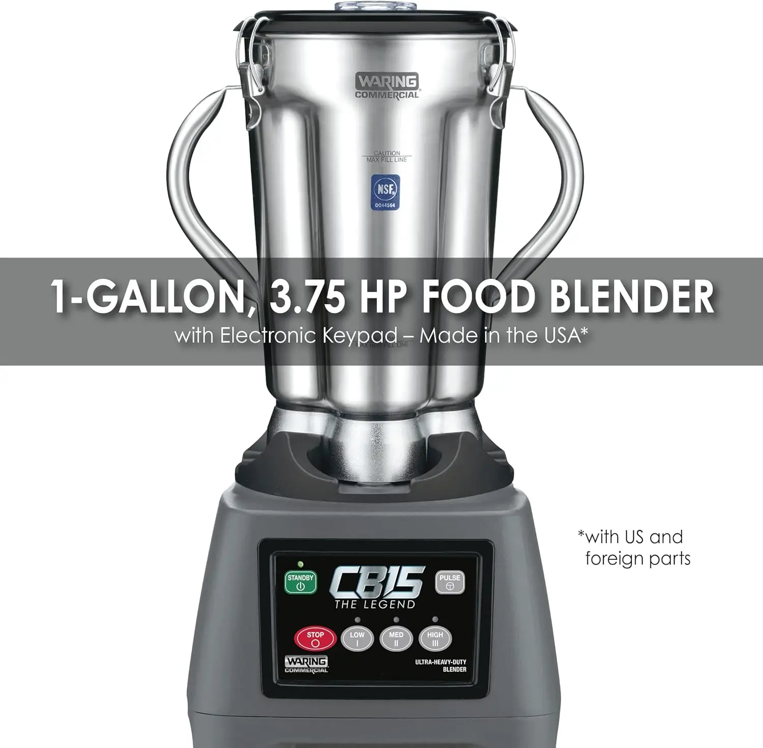 Ultra Heavy Duty 3.75 HP Blender, Electric Touchpad Controls with Stainless Steel 1 Gallon Container, 120V, 5-15 Phase Plug