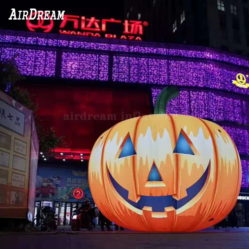 Custom high quality giant inflatable Halloween pumpkin head with LED light balloon decoration