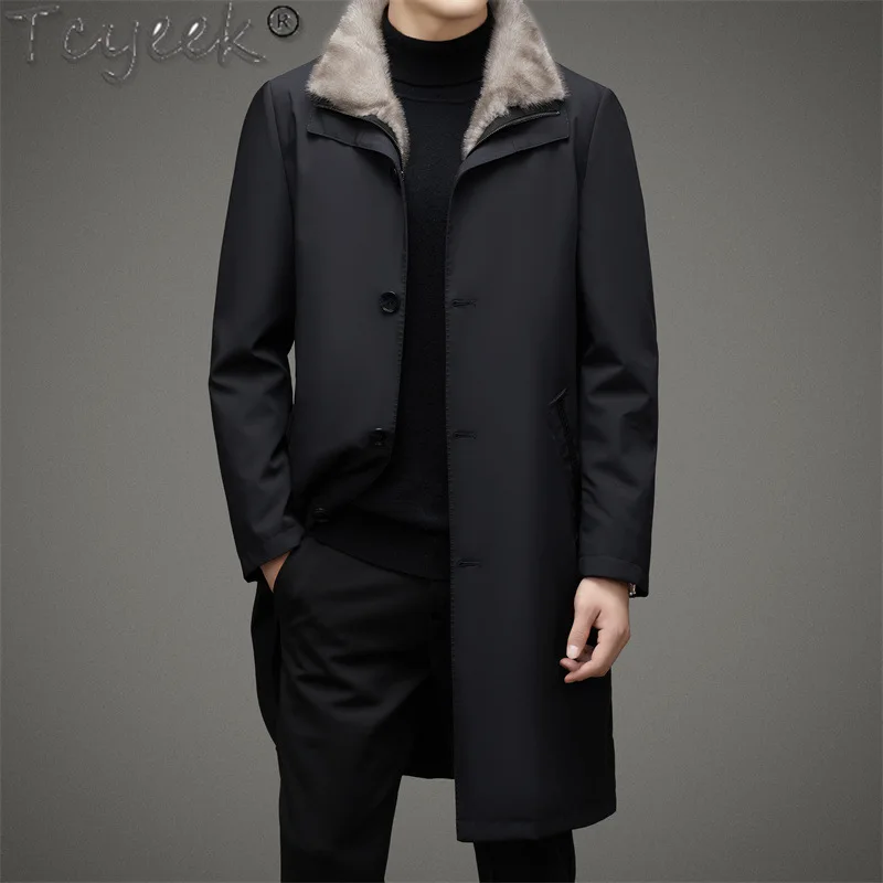 Tcyeek Real Mink Fur Coat Winter Jacket Mid-length Men's Parka Warm Real Fur Parka New Style Trench Coat Men Clothes Slim Fit