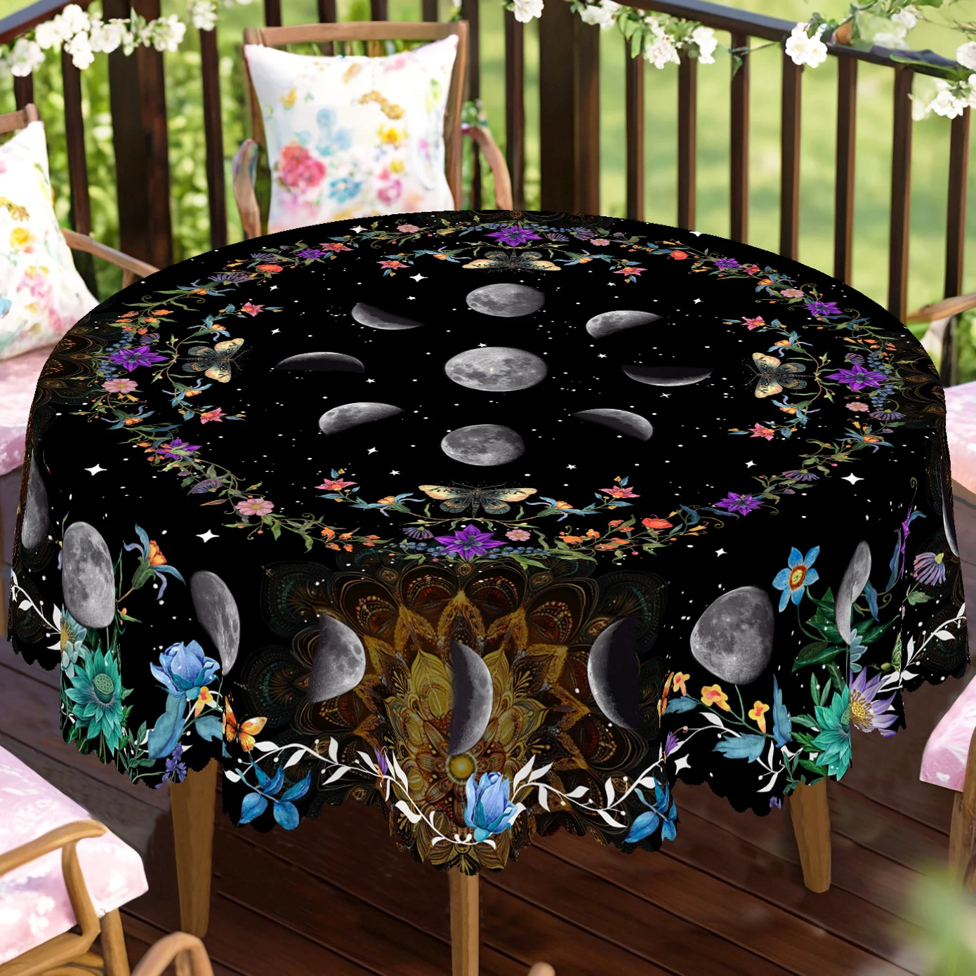 1 Piece Tarot Theme Decorative Tablecloth, Mysterious Elements Energy Sun, Moon, Butterfly and Flower Pattern Printed Tablecloth, Occupying Game Tablecloth Decoration, Edge Embossing Process, Suitable for Daily Party Party Decoration, Occupying Master Home Decoration
