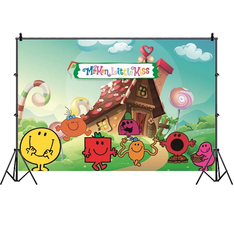 Mr Men and Little Miss Backdrop for Kids Birthday Party Decoration Banner Candy Bar Cute Doll Photography Background Studio Prop