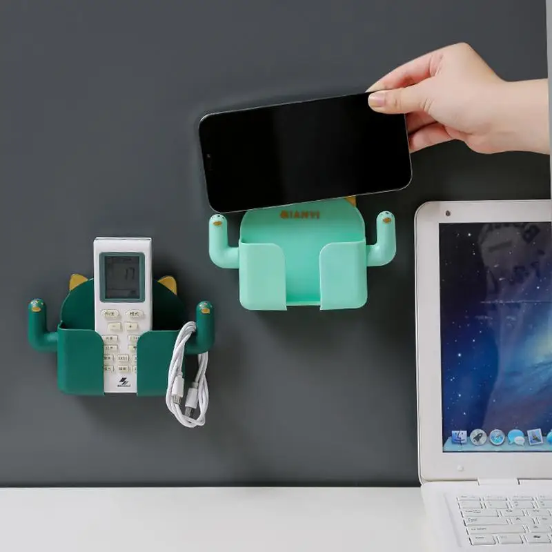 1pcs Punch-free Mobile Phone Holder Wall Mount Stand Remote Control Organizer Storage Box Charging Bedside Container Rack