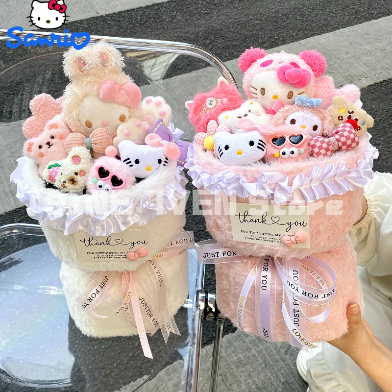 2024 nuovo Anime Sanrio Kawaii Hello Kitty My Melody Cartoon peluche bambola Bouquet natale fidanzata regalo di compleanno romantico