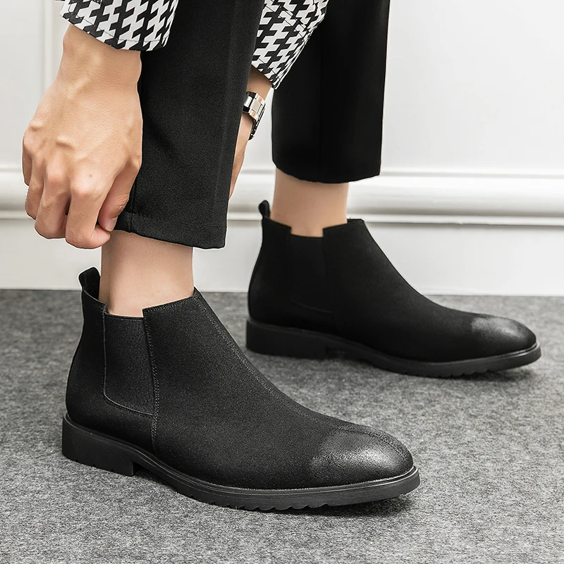 

Brand Quality Business Casual Leather Ankle Boots Autumn New Men Classic Retro Style Concise Thick Soled Elegant Chelsea Boots