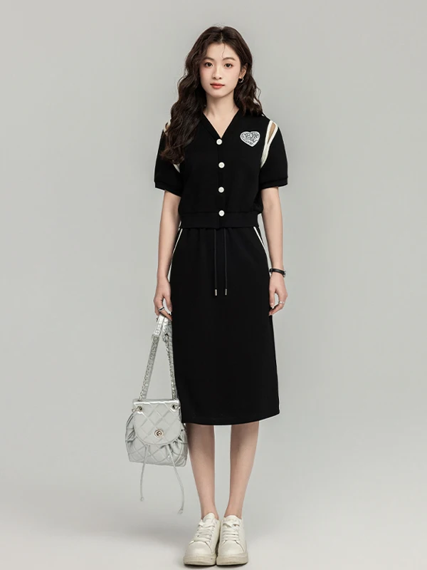 

Style Women's Skirt Set Korean Fashion Lightweight Luxury Summer Outfit Two-Piece round Neck Short Sleeve Casual Wear