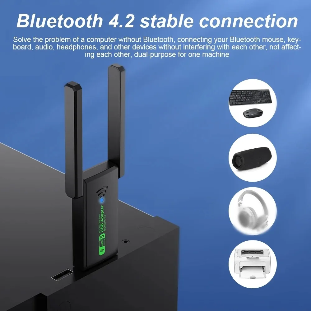 1300Mbps USB 3.0 WiFi Bluetooth Adapter 2.4G 5GHz Wi-Fi Antenna Dual Band 802.11ac Mini Wireless Computer Network Card Receiver